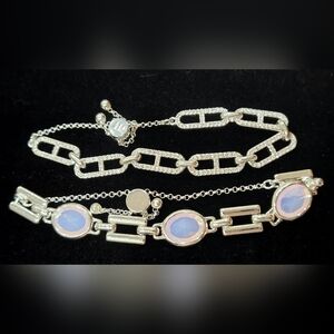 NWOT Bomb Party Lot Of 2 Silver Tone Faceted Gemstone CZ Chain Stack Bracelets